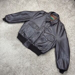 Vintage Oakton Limited Brown Leather Flight Aviator Bomber Jacket Size 46